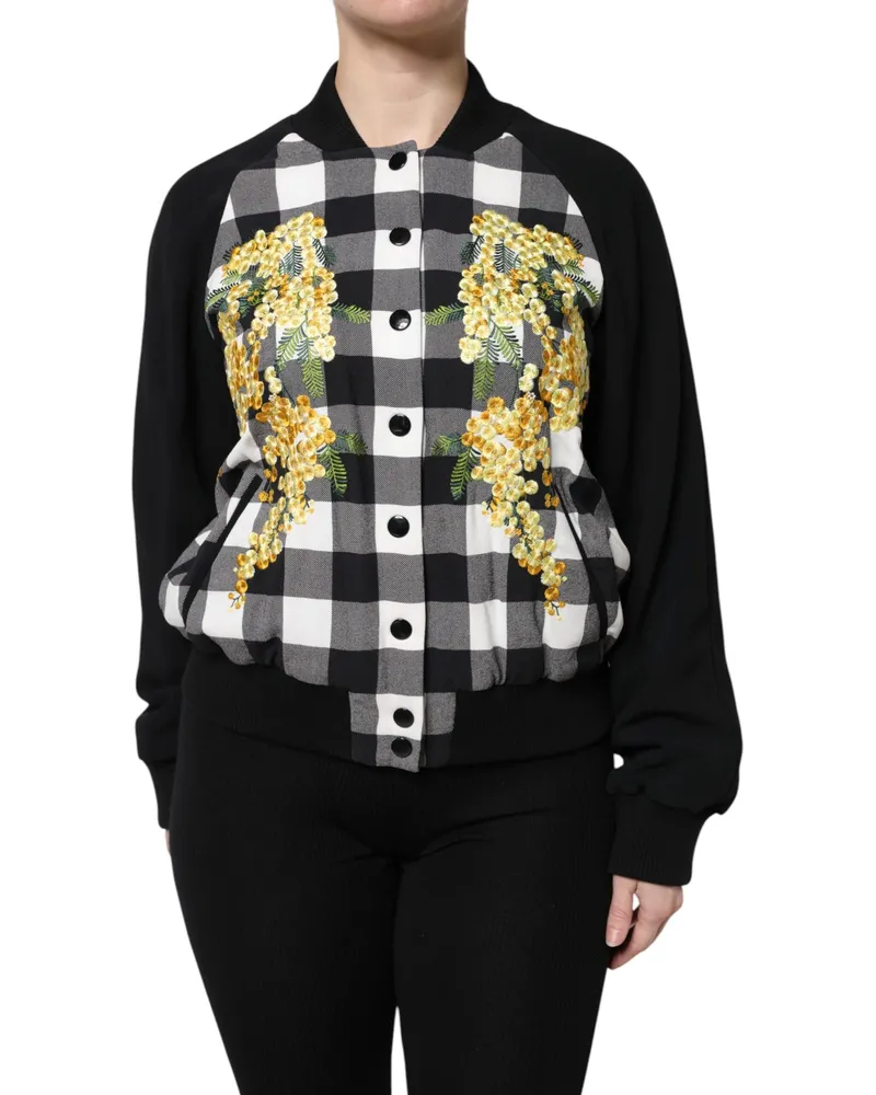 Dolce & Gabbana Women's Black White Check Floral Button Down Jacket And Clothing Black