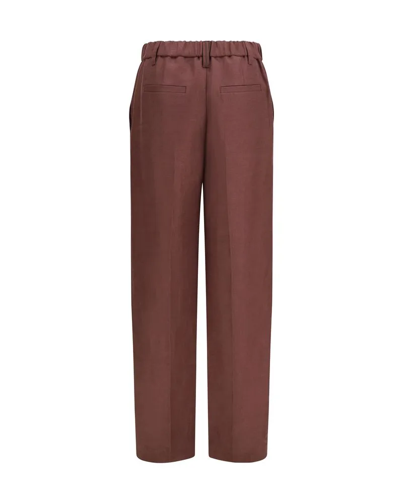 Brunello Cucinelli Women's Brown Linen Casual Pants Brown