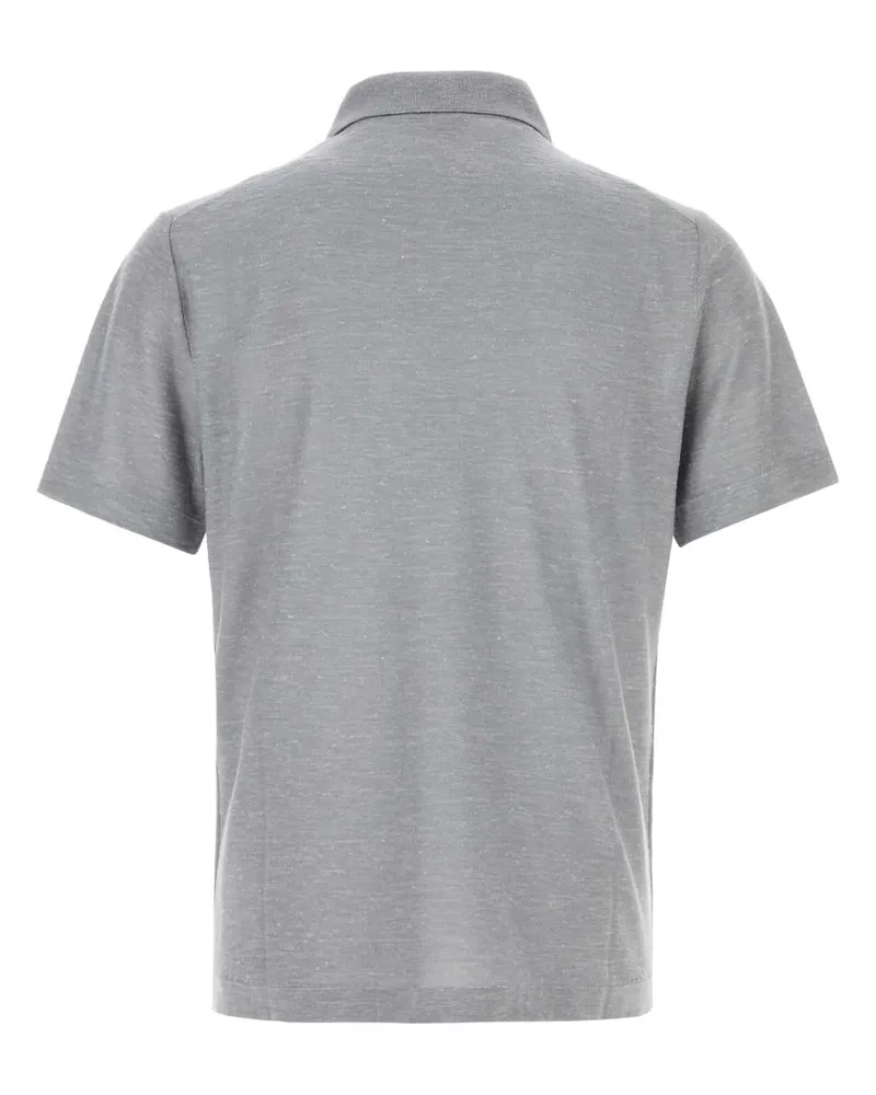 Brioni Men's Melange Grey Cashmere Blend Polo Shirt Greyblue Exterior: Silk Linen Gray