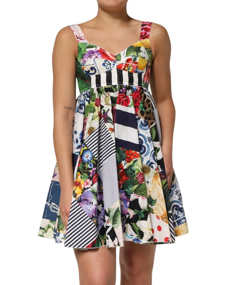 Dolce & Gabbana Women's Multicolor Patchwork Cotton Alinemini Dress Nylon Elastane Multicolor