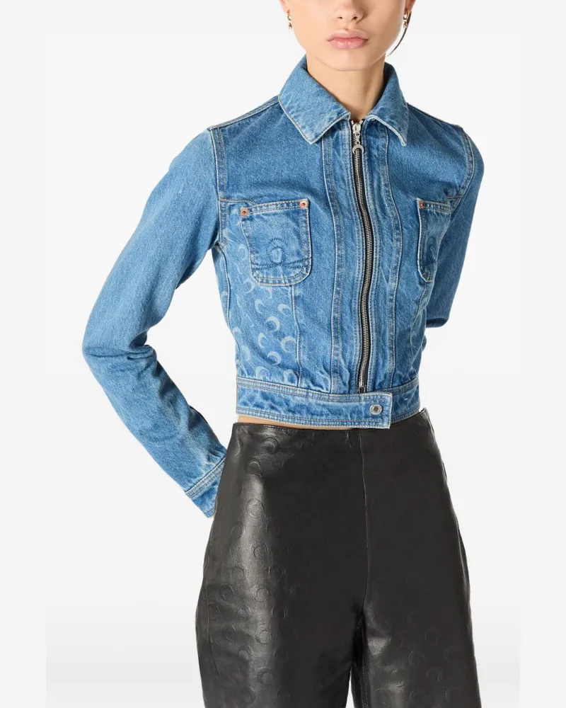 Marine Serre Cropped Denim Jacket — Blue Blue