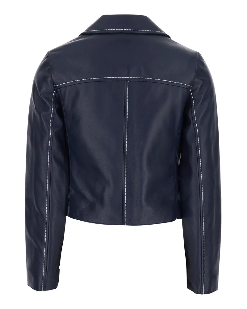 Michael Kors Women's Jacket With Notched Lapel — Blue Lamb Leather Blazers Blue