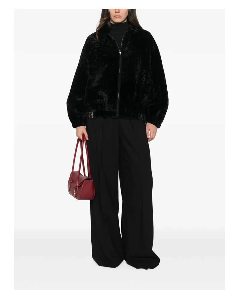 Simonetta Ravizza Shearling with Buckle Detail Jacket — Black Black
