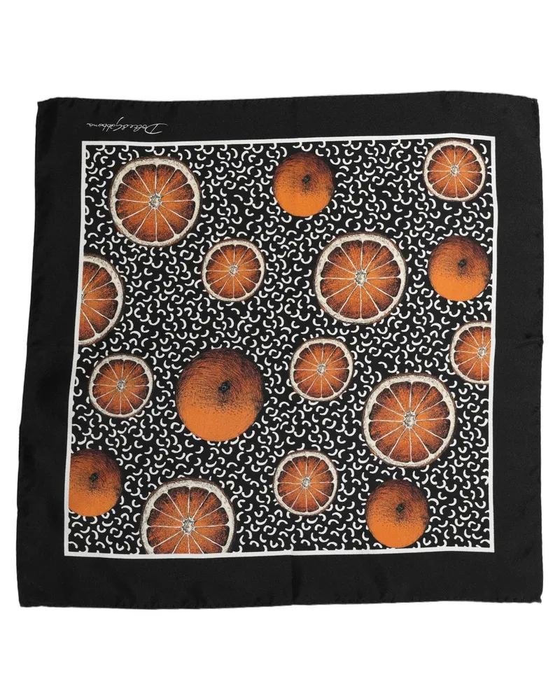 Dolce & Gabbana Silk Citrus-Print Pocket Square — Black Black