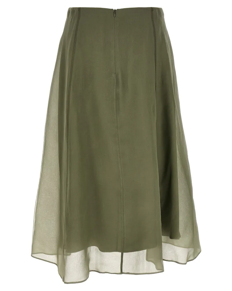 Brunello Cucinelli Women's Bicolor Silk Midi Skirt Green