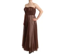 Metallic Polyester Pleated Maxi Dress — Bronze