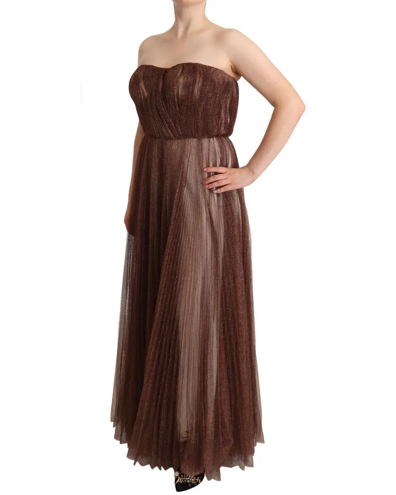 Dolce & Gabbana Women's Metallic Bronze Polyester Maxi Gown Dress Bronze