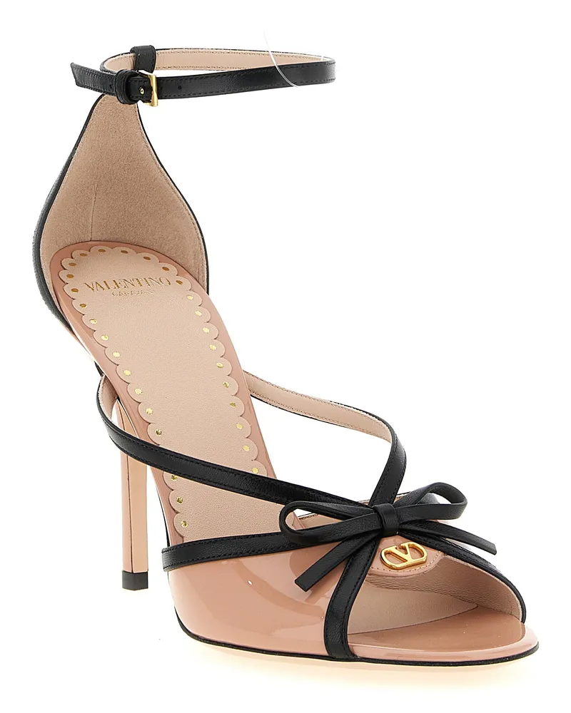 Valentino Garavani Bow-Embellished Patent Leather Sandal Heel — Peach Peach