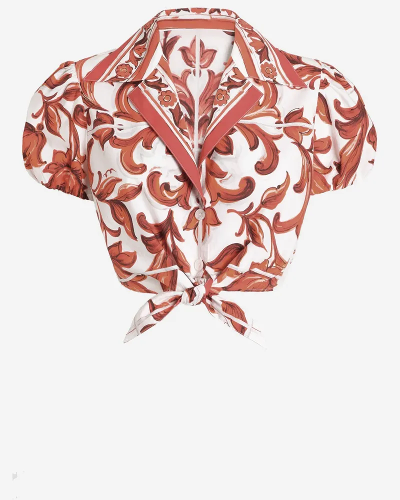 Dolce & Gabbana Women's Shirt Cotton Poplin With Maiolica Print Multicolour Top Orange