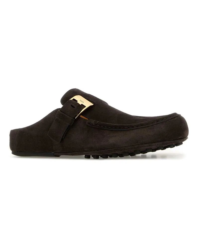 TOD'S Women's Dark Brown Suede Slippers Palissan Flat Shoes Brown