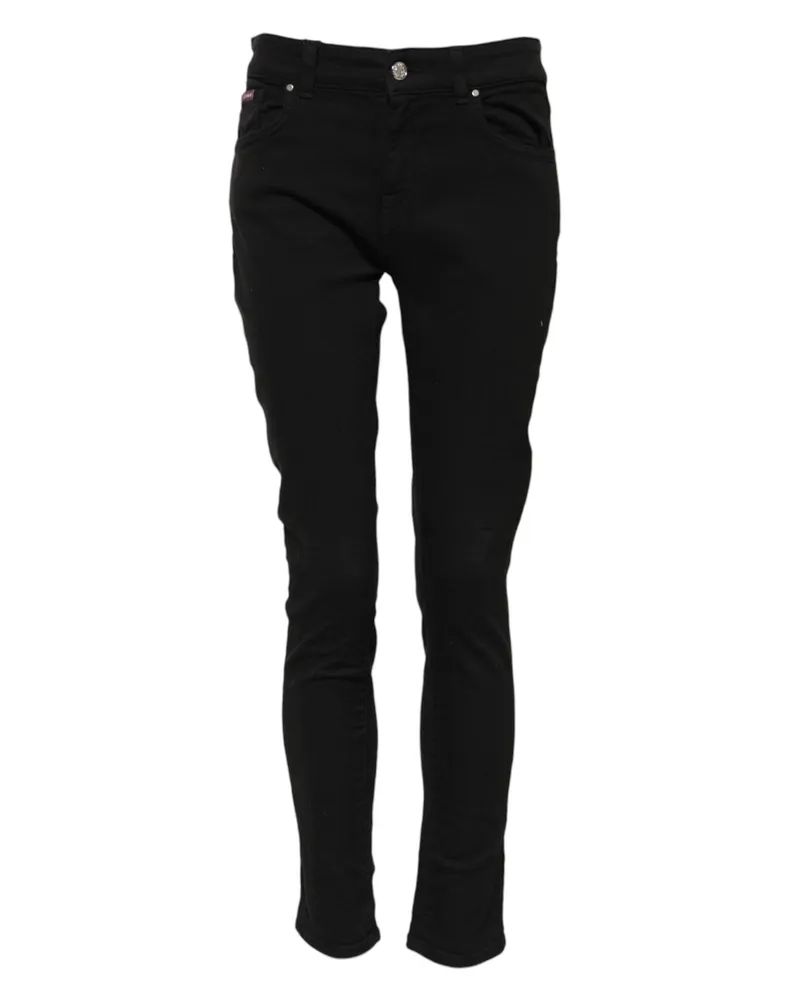 Dolce & Gabbana Women Black Cotton Logo Skinny Mid Waist Denim Jeans Elastane Clothing Black