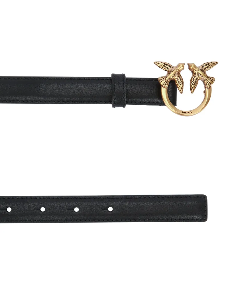 Pinko Women's Cintura Neroantiquegold Leather Cinture Belt Black