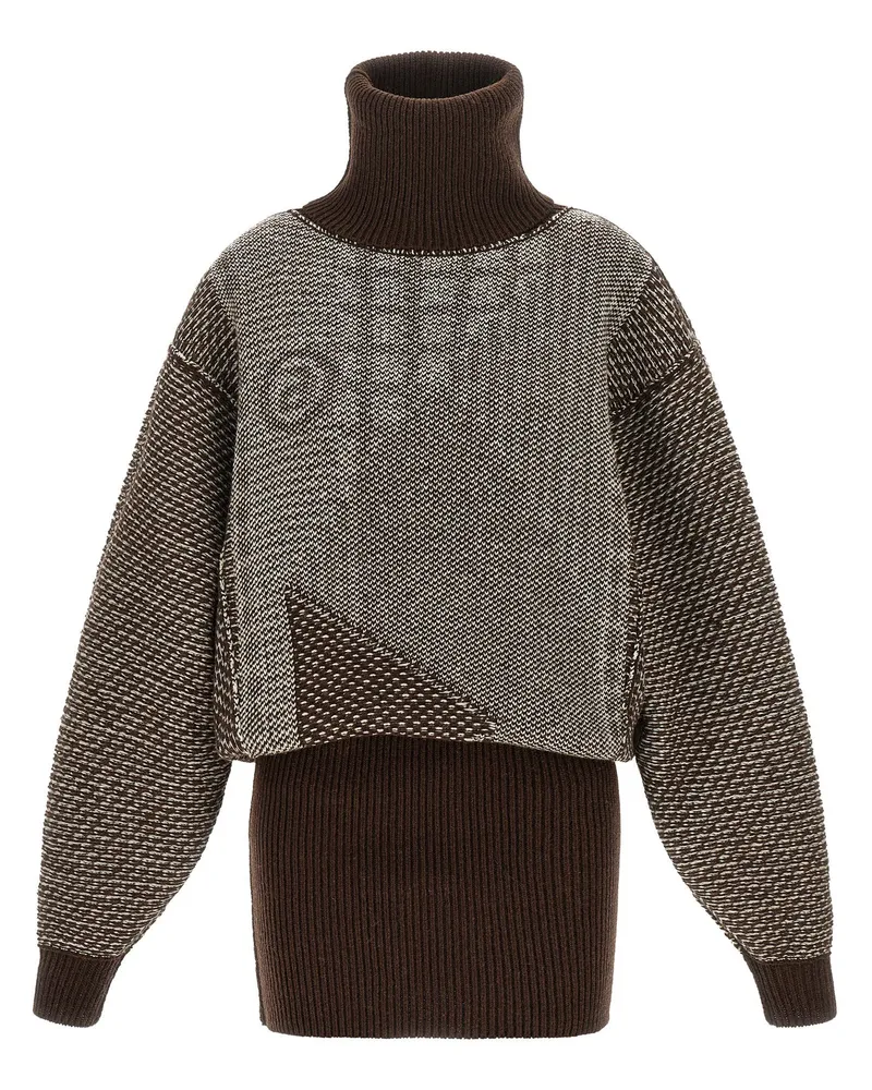 Maison Margiela Geometric Jacquard Turtleneck Sweater — Brown Brown