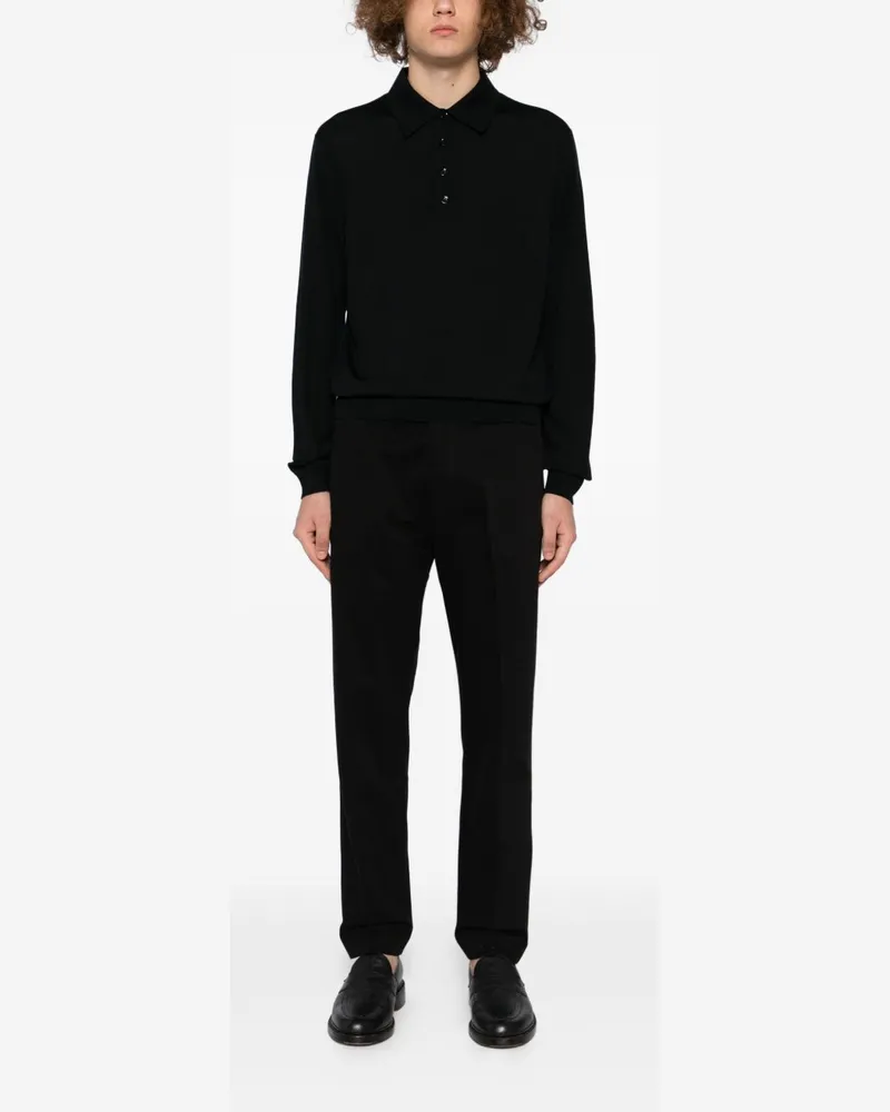 Tom Ford Men's Button-Front Polo Knit Black Knitwear Sweater Black