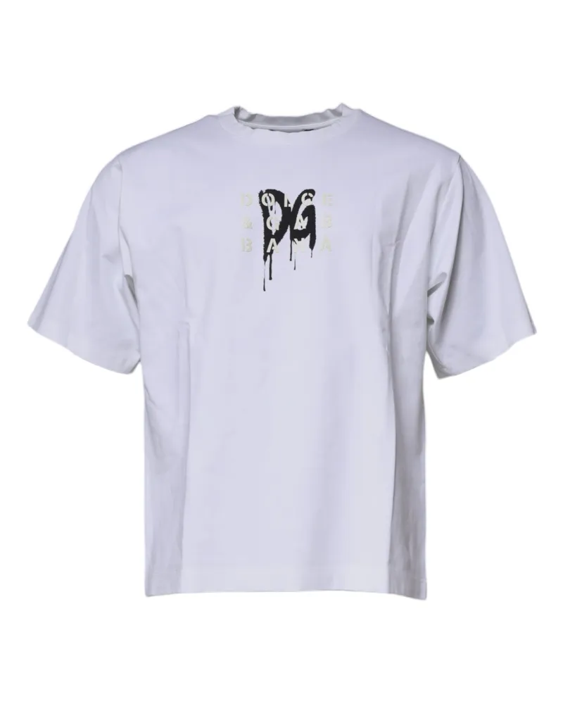 Dolce & Gabbana Men's White Dg Logo Cotton Crew Neck T-Shirt Nylon Elastane White