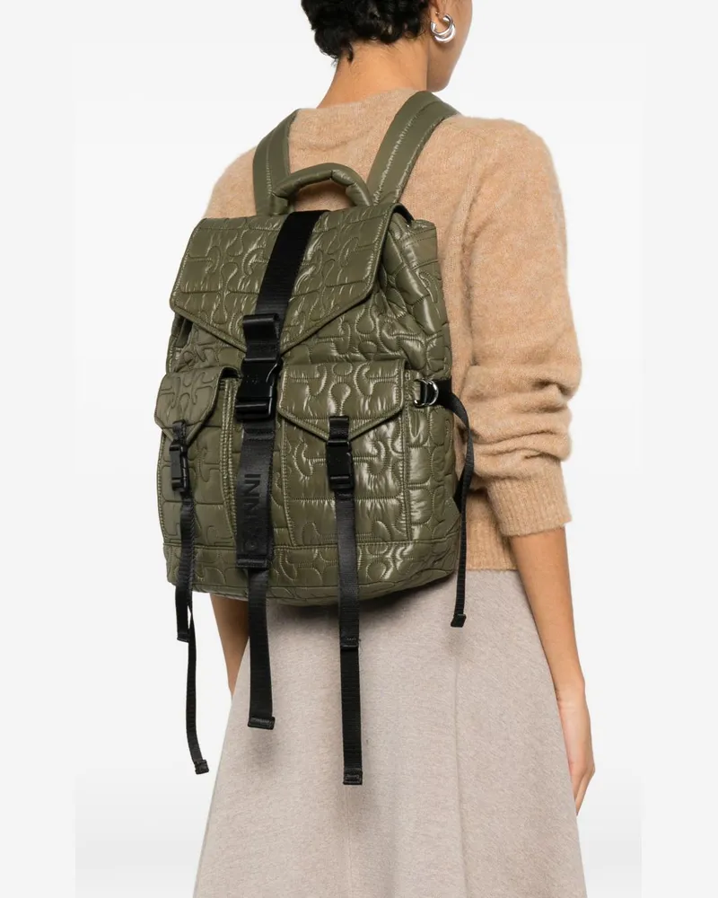 Ganni Quilted Nylon Backpack — Sage Green Sage