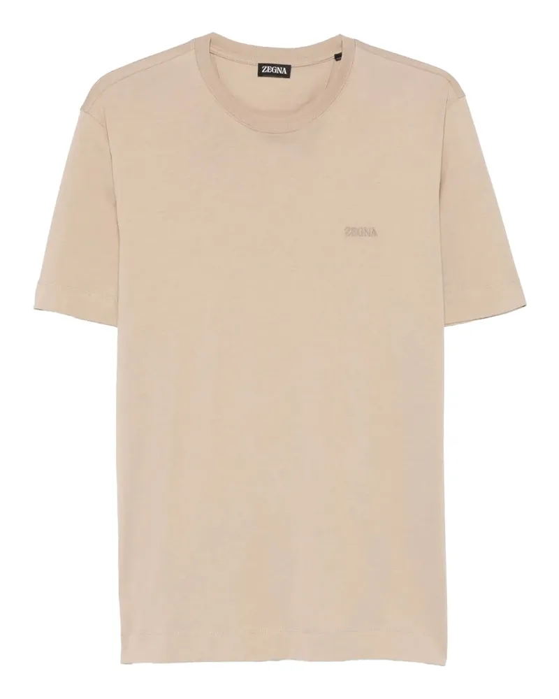 Ermenegildo Zegna Logo-Embroidered T-Shirt — Beige Beige