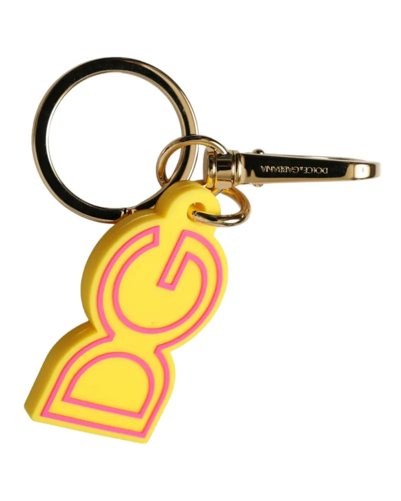 Dolce & Gabbana Women's Yellow Rubber Gold Tone Metal Dg Logo Keyring Keychain Zamak Pvc Steel Brass Accessory Yellow