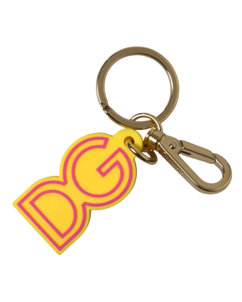 Dolce & Gabbana Women's Yellow Rubber Gold Tone Metal Dg Logo Keyring Keychain Zamak Pvc Steel Brass Accessory Yellow