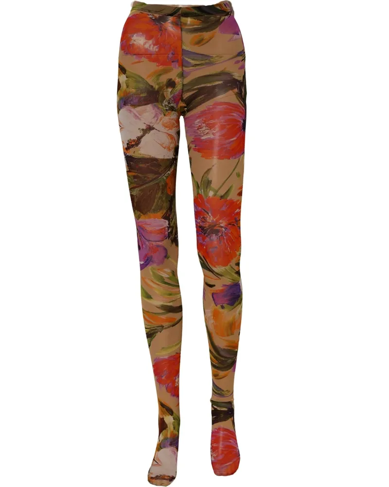 Dolce & Gabbana Women's Beige Floral Print Tights Sheer Stockings Socks Nylon Clothing Beige