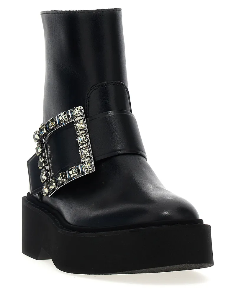 Roger Vivier Viv Rangers Ankle Boot — Black Black