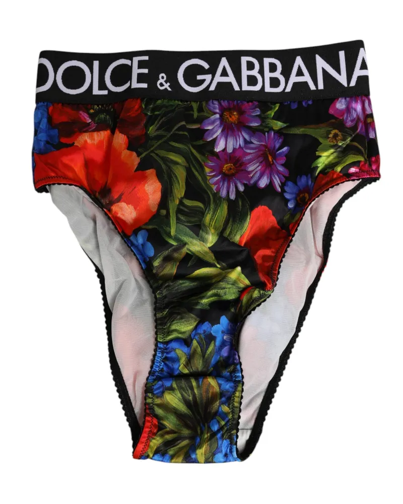 Dolce & Gabbana Women's Multicolor Floral Print High Waist Panty Underwear Nylon Clothing Black