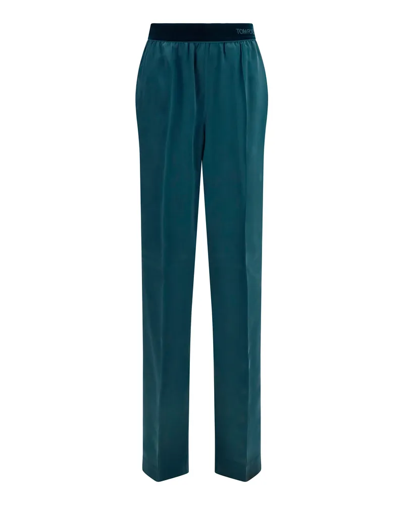 Tom Ford Women Pants Stretch Silk-Satin Teal Trousers Teal