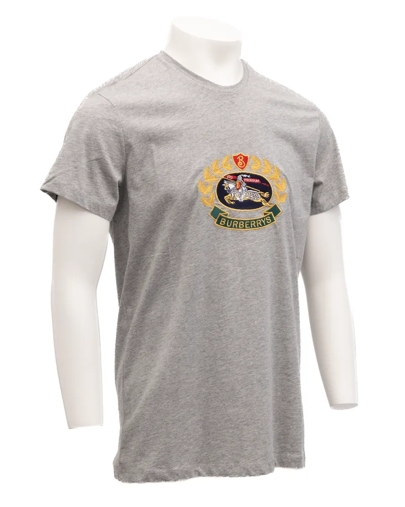 Burberry Cotton Logo-Embroidered T-Shirt — Gray Gray