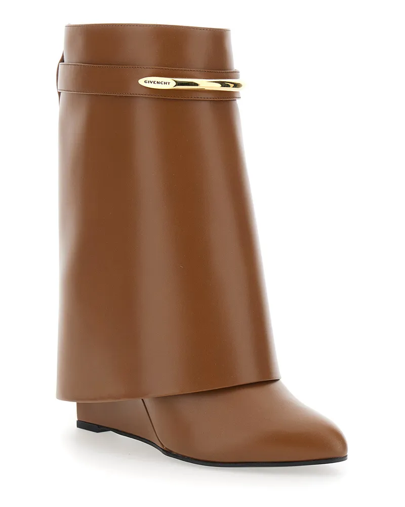 Givenchy Women's Wedge Ankle Boots Brown Leather Calfskin Brown