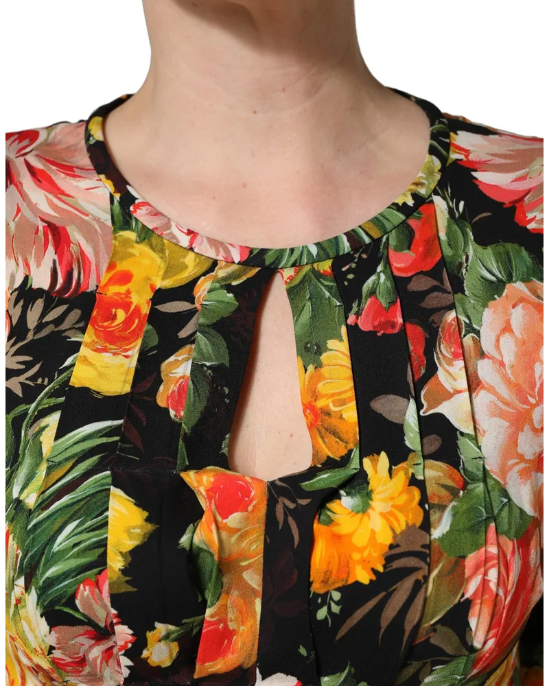 Dolce & Gabbana Women's Multicolor Floral Print Longsleeve Midi Dress Viscose Multicolor