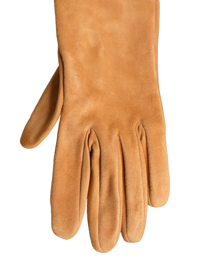 Dolce & Gabbana Suede Elbow Length Gloves — Tan Tan