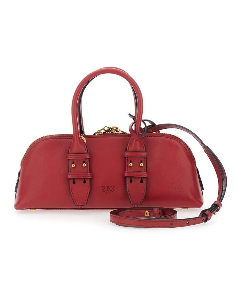 Pinko Women's Handbag Bowling Horizontal Red Leather Handbags Hand Bags Red