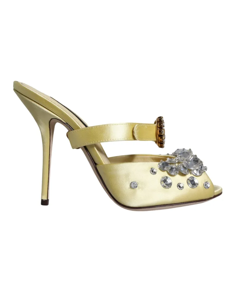 Dolce & Gabbana Women's Yellow Mary Janes Satin Crystal Sandals Shoes Viscose Yellow