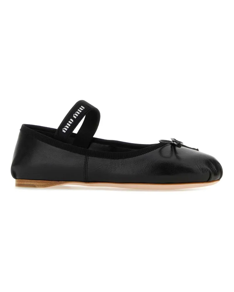 Miu Miu Women's Black Leather Ballerinas Nero Ballerine Flat Shoes Black