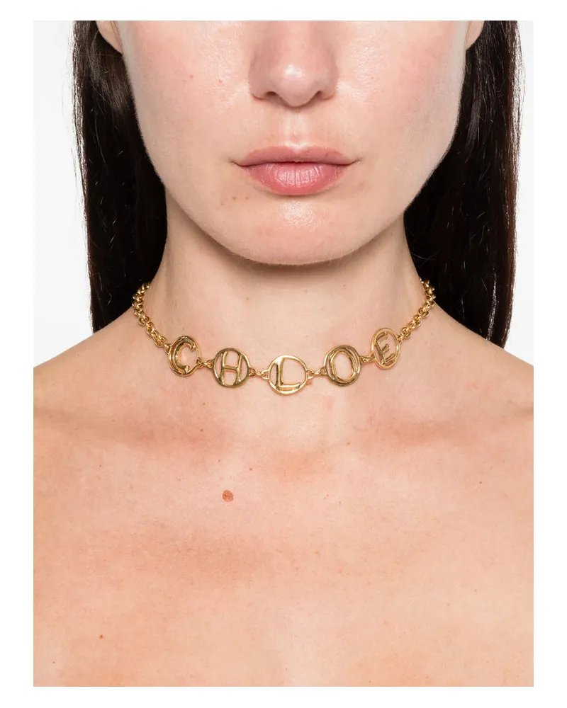Chloé Logo Charm Necklace — Gold Gold