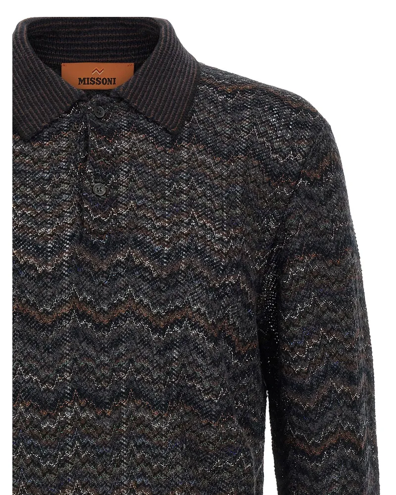 Missoni Zigzag-Knit Cashmere Blend Polo — Black Black