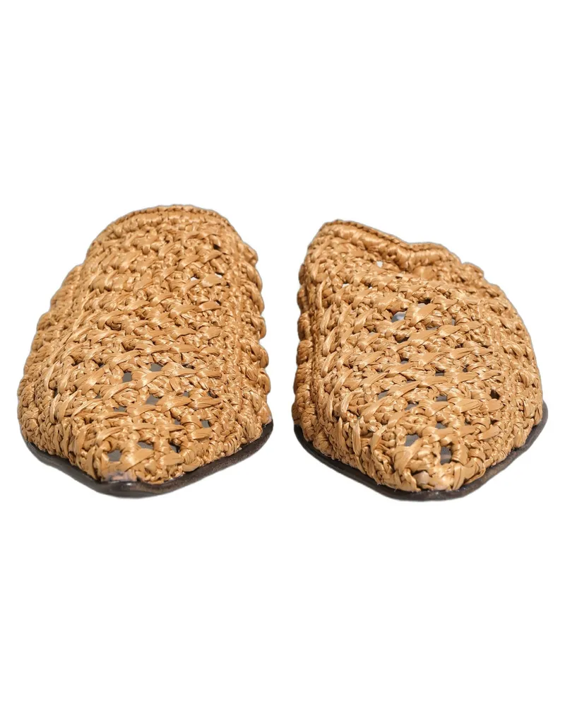 Dolce & Gabbana Men's Beige Woven Straw Slides Sandals Flats Shoes Beige