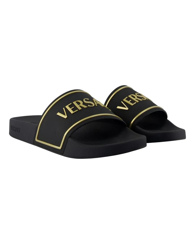 Versace Men's Rubber Embossing  Slides - Synthetic Black Shoes Flat-Shoes Black