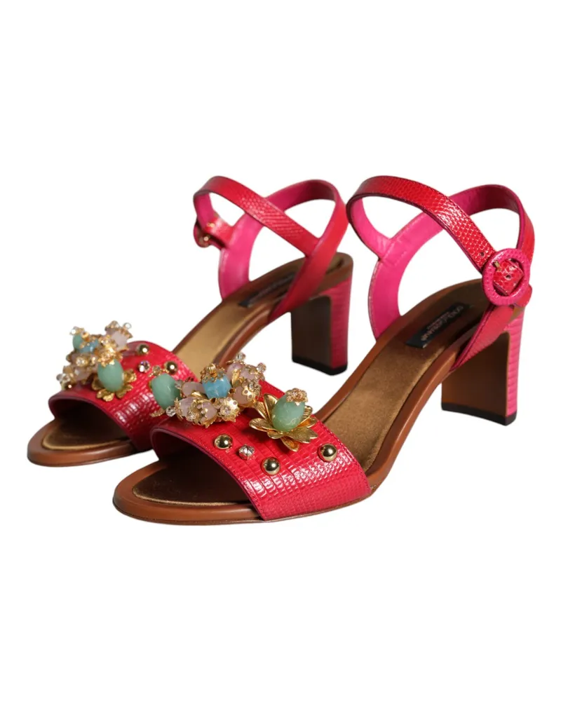 Dolce & Gabbana Women's Fuchsia Leather Embellished Keira Sandals Shoes Calf Pink