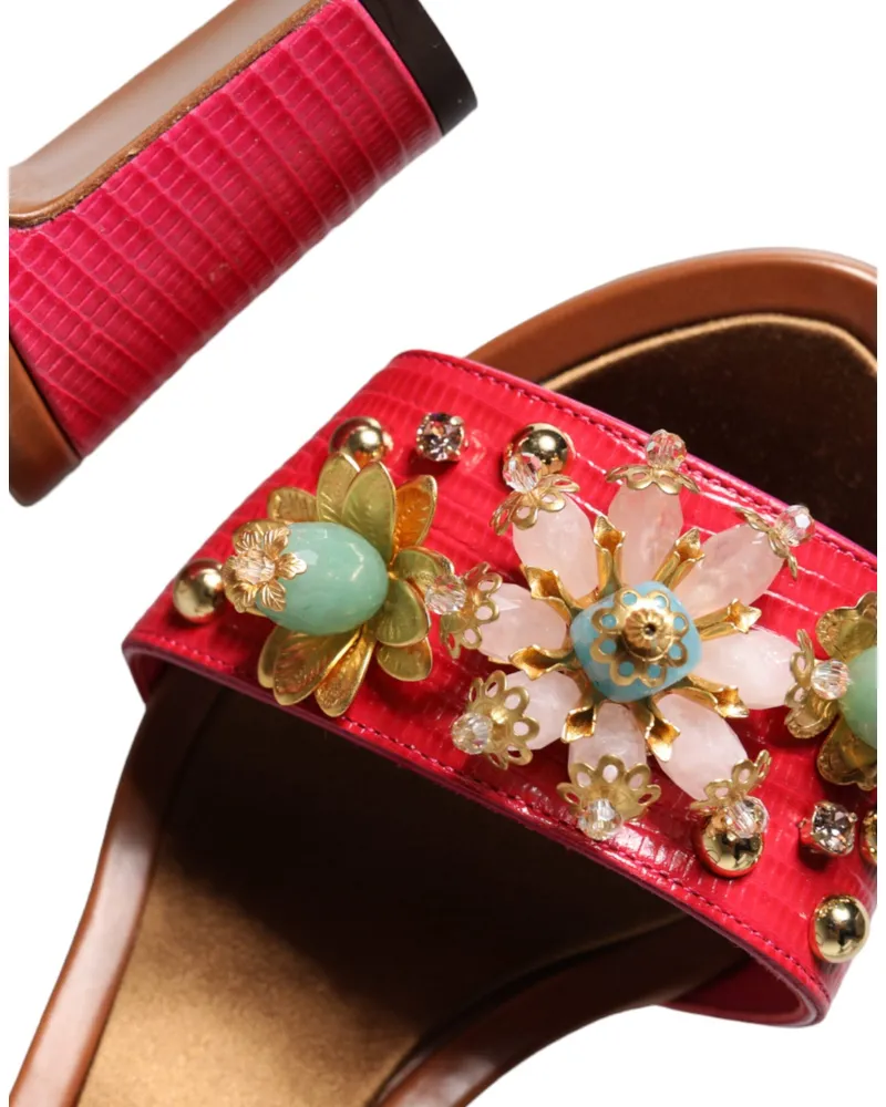 Dolce & Gabbana Women's Fuchsia Leather Embellished Keira Sandals Shoes Calf Pink