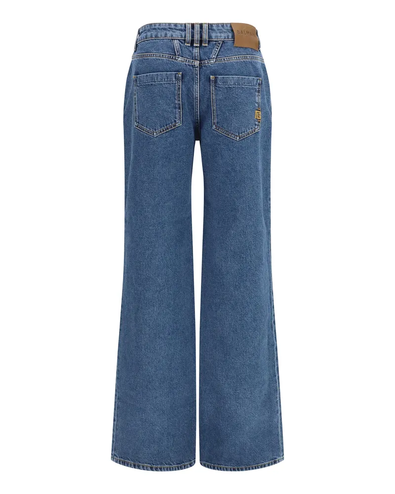 Balmain Women's Straight Wide-Leg Jeans Bleu Fonce Cotton Blue