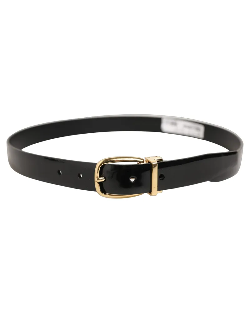 Dolce & Gabbana Leather with Gold-Tone Buckle Belt — Black Black