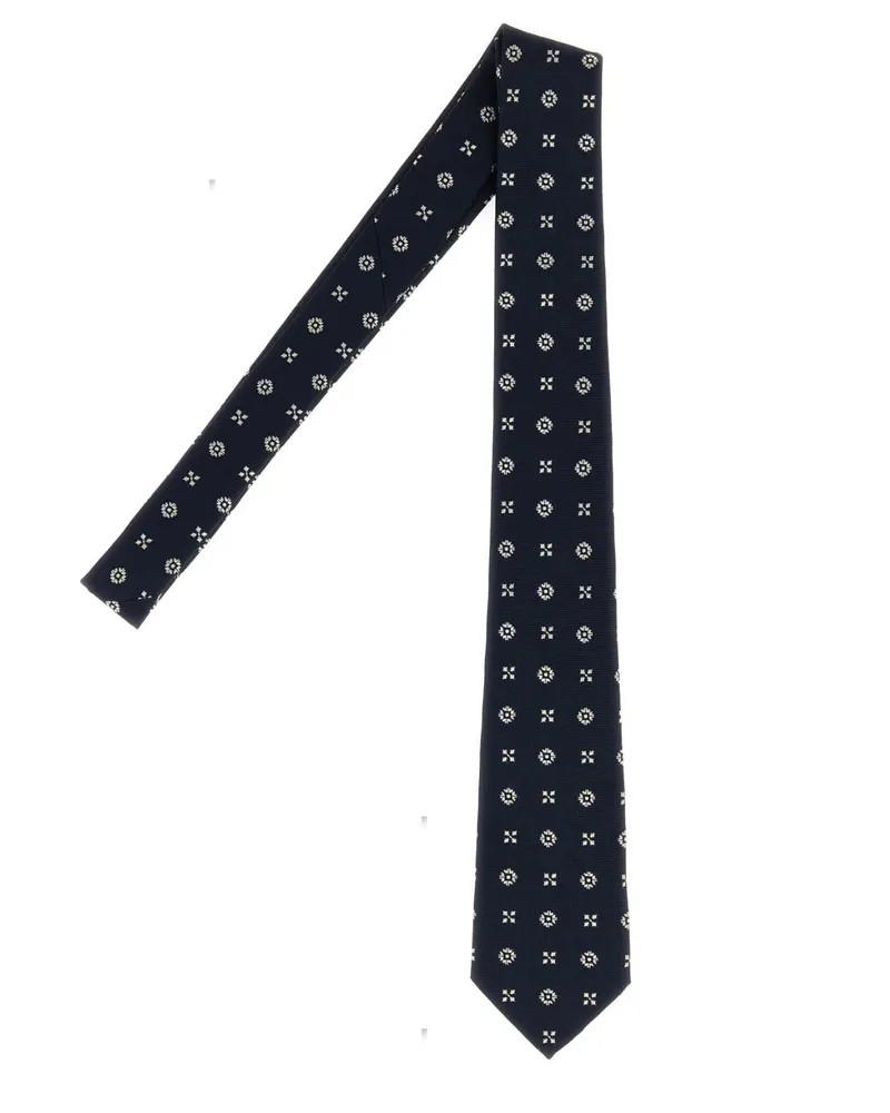 Saint Laurent Men's Embroidered Jacquard Tie Navyivory Exterior: Silk Lining: Cravatte E Papillon Ties Navy