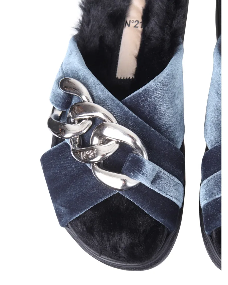 N° 21 Oversized Chain Velvet Sandals — Green Green