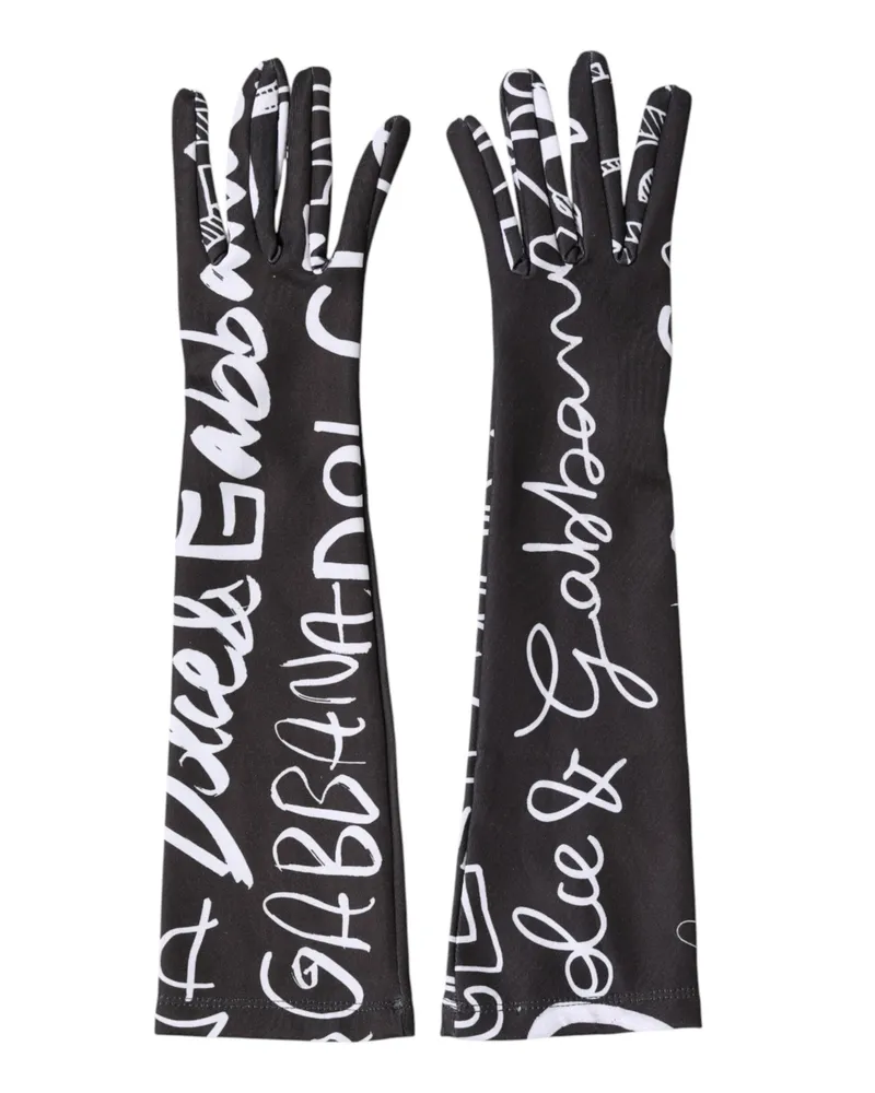 Dolce & Gabbana Women Black White Dg Logo Elbow Length Mitten Gloves And 10+pl Black