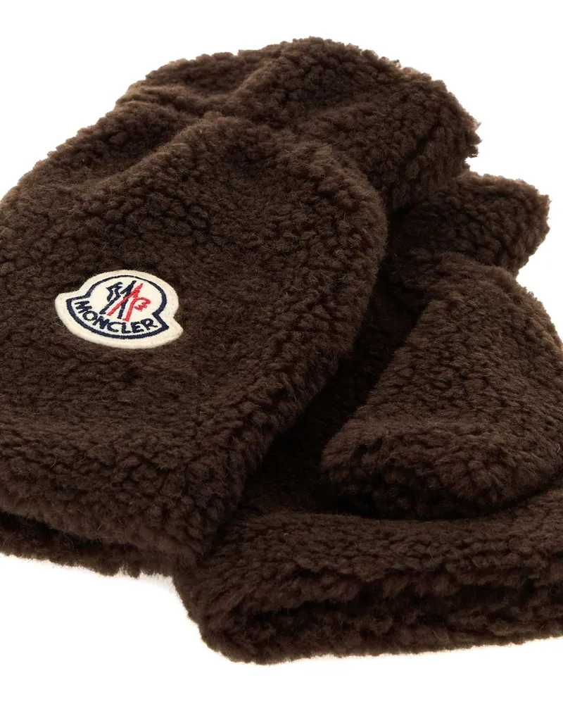 Moncler Men's Teddy Fleece Gloves Brown Polyester Wool Brown