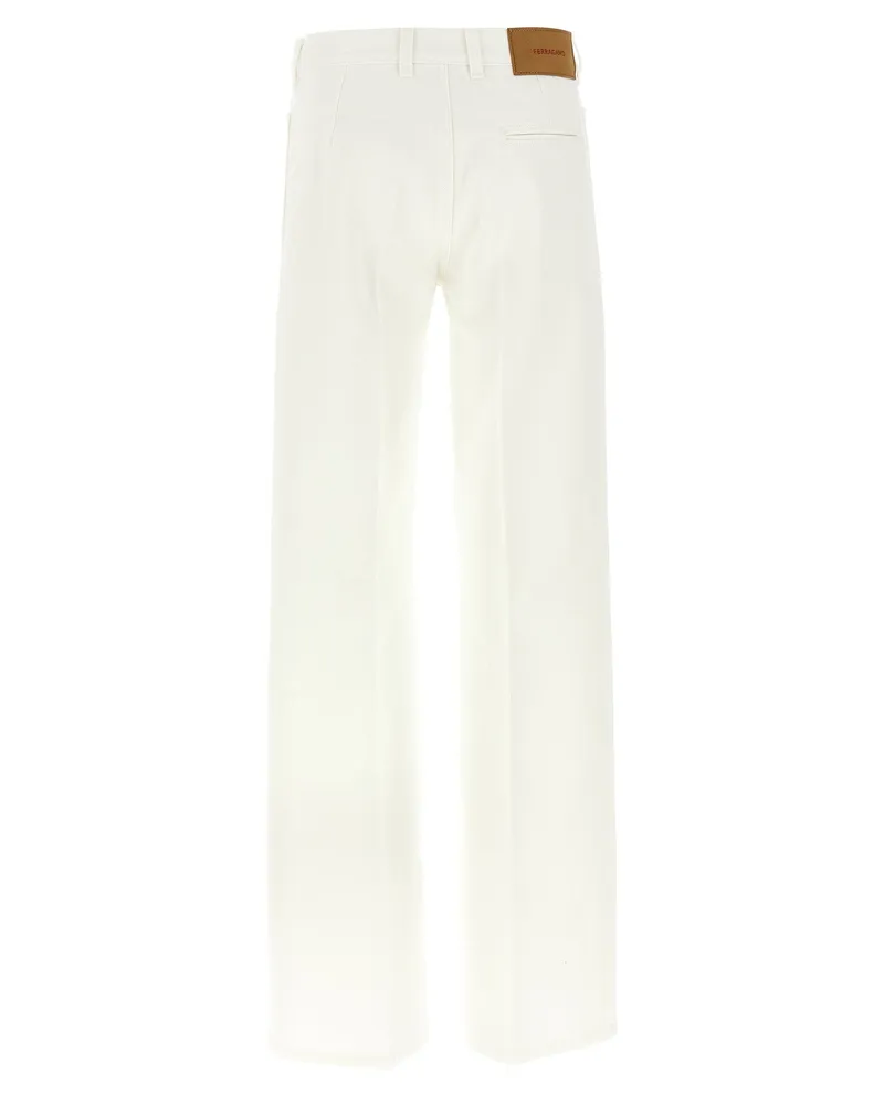 Ferragamo Garment-Dyed Denim Jeans — White White