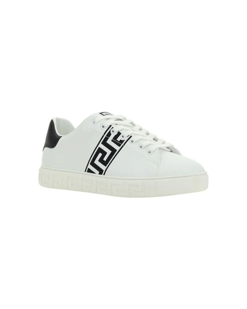 Versace Men's White Calf Leather Bos Taurus Low Top Sneakers White