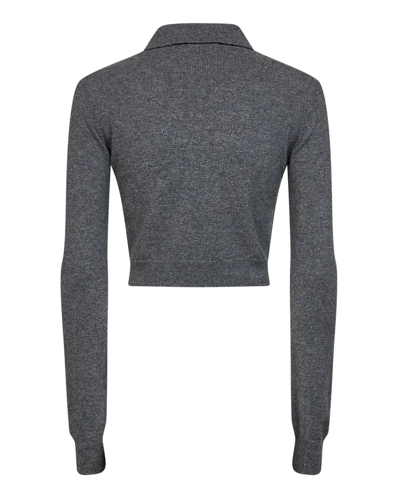 Thierry Mugler Cashmere Cropped Polo Shirt — Gray Gray