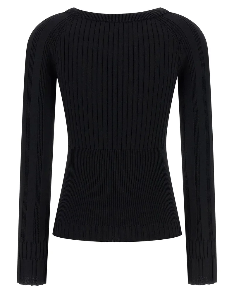 Balmain Gold Button-Embellished Ribbed Knit Sweater — Black Black